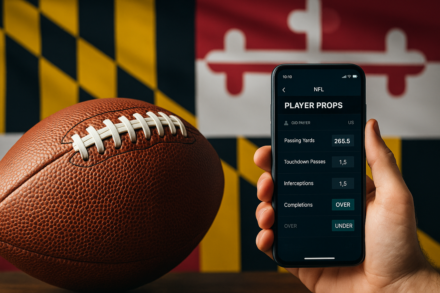 Mobile sportsbook app showing NFL player props in Maryland
